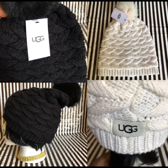 Ugg Shearling Pom-Pom Cable Knit Beanie - Picture 5 of 9